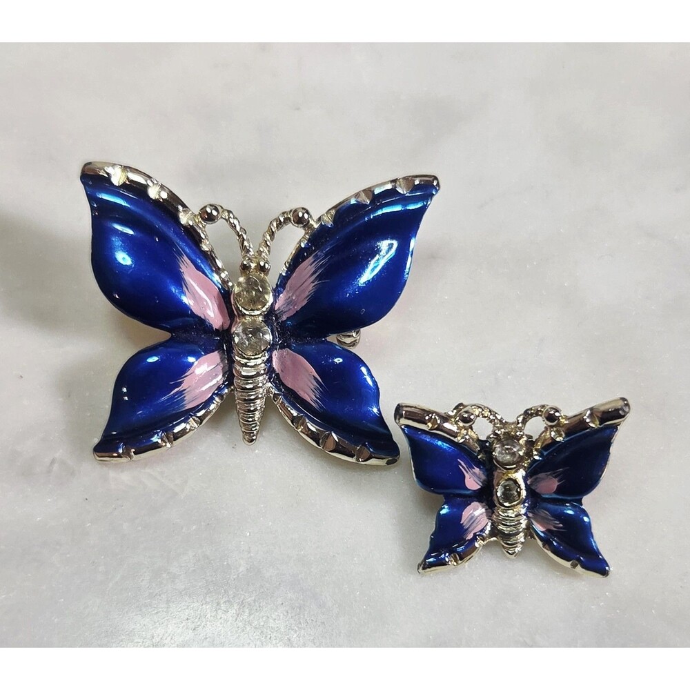 Brooch Pins Pair of Butterflies Modern Gold Tone Blue